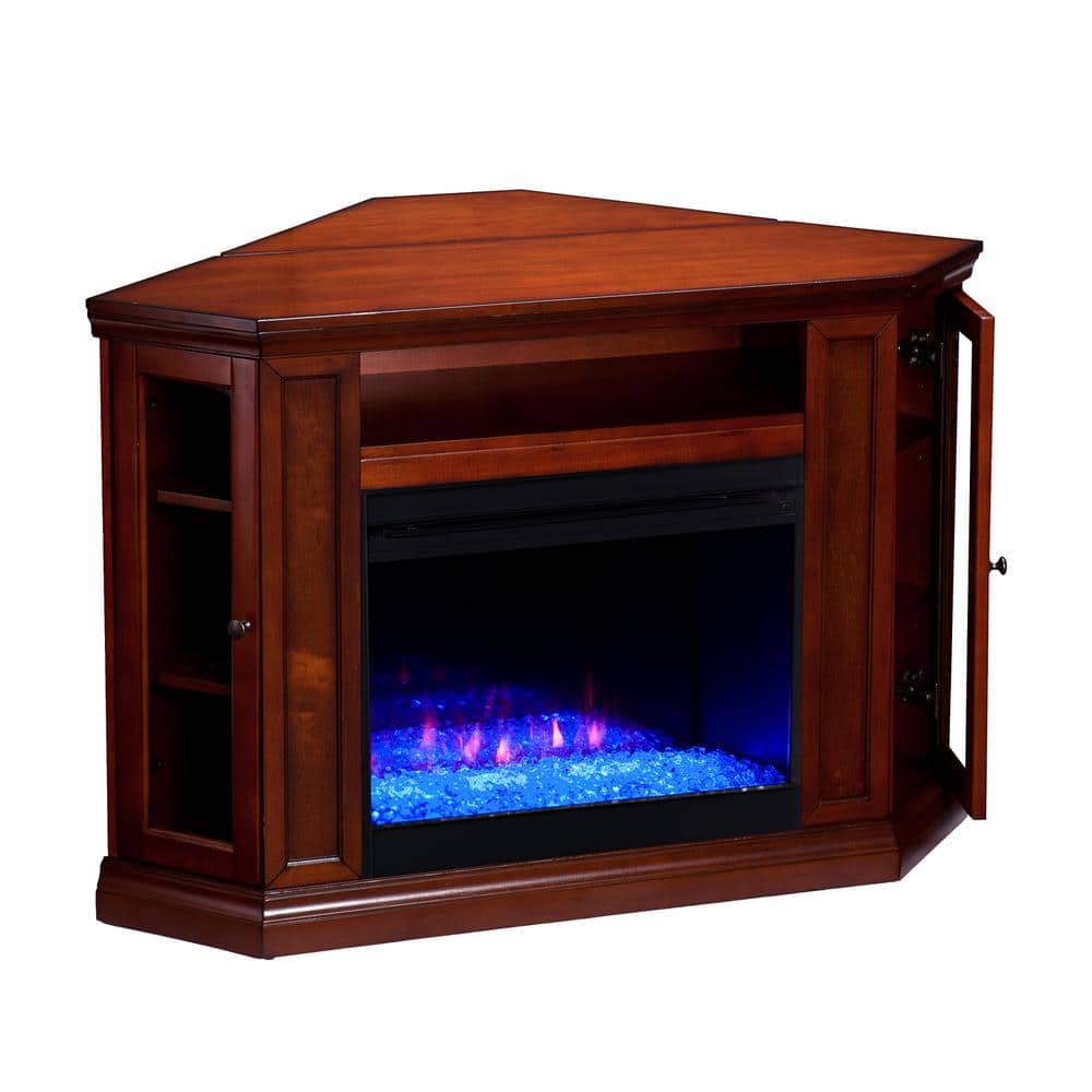 Southern Enterprises Denton Color Changing 48 in. Convertible Electric Fireplace TV Stand in Brown Mahogany, Brown mahogany finish -  HD013848