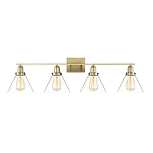 Drake 38 in. W x 10 in. H 4-Light Warm Brass Bathroom Vanity Light with Clear Glass Shades