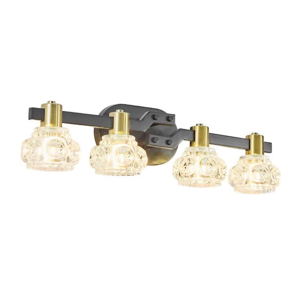 MODERN HABITAT EpochBlan 24 in. 4-Light Vanity Light with Clear Crystal Shades, Black Iron Finish Vanity Light Fixture for Bathroom