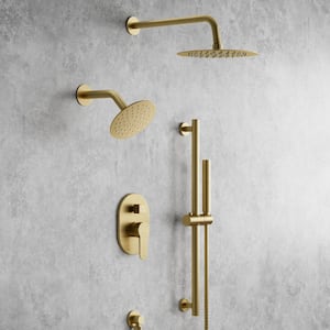 3-Spray Patterns Round Fixed Shower Head 10 and 6 in. with 2.5 GPM Wall Mount Dual Shower Heads in Brushed Gold