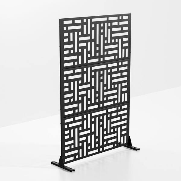 Lirago 72 in. x 47 in. Outdoor Metal Privacy Screen Garden Fence in Streets Pattern in Black Wall Decal