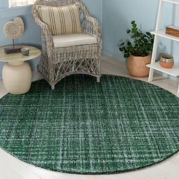 Abstract 6 ft. x 6 ft. Round Dark Green Classic Marle Area Rug