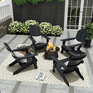 Vineyard Black Outdoor Plastic Patio Folding Adirondack Chair (Set of 4)