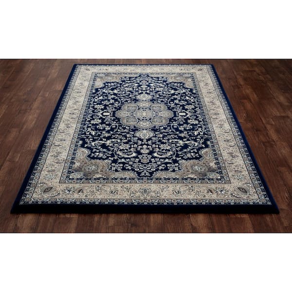 Art Carpet Kensington Collection Serene Border Woven Round Area Rug Gray/Cream/Light Blue 8' 