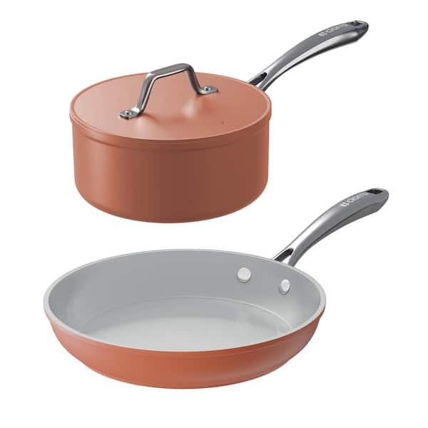 JEREMY CASS 3-Piece Ceramic Nonstick Cookware Set in Orange, Frying Pan ...