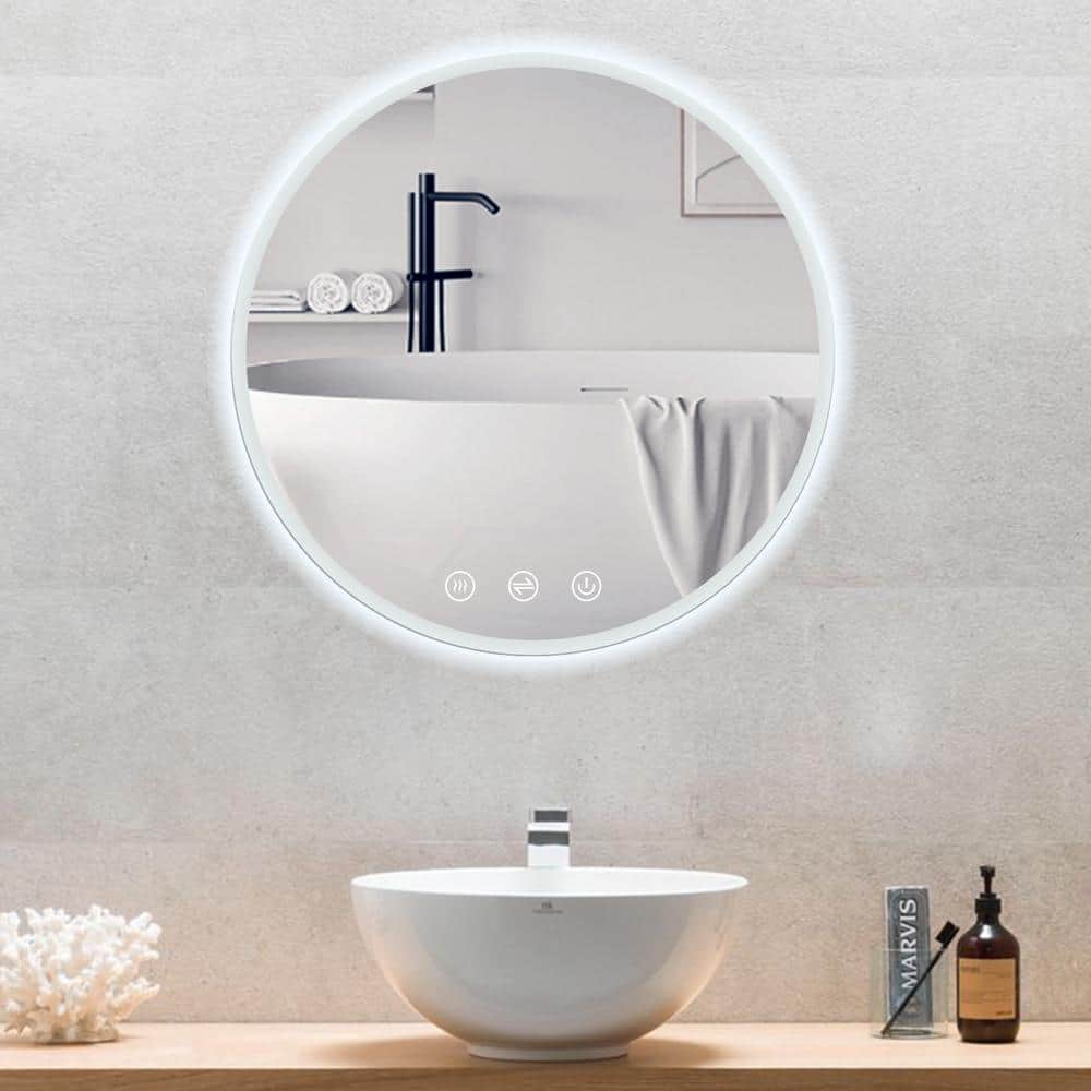 24 in. W x 24 in. H Round Frameless Wall Bathroom Vanity Mirror with LED Li