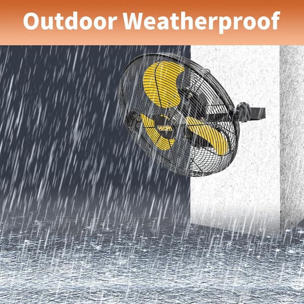 HICFM 14 in. 2600 CFM Outdoor Yellow Wall Mounted Fan, IP44 Motor, Sealed Box, GFCI Plug, 3-Speed for Patio, UL Listed