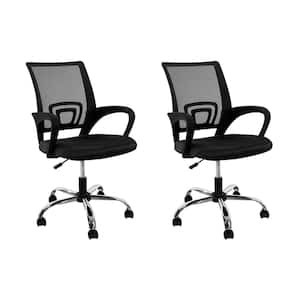 Upholstery Adjustable Height Ergonomic Standard Chair in Black - Set of 2