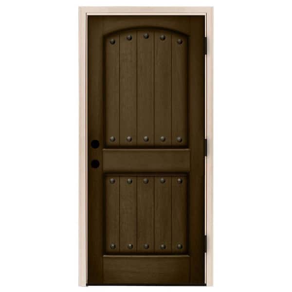 Steves & Sons 36 in. x 80 in. Rustic 2-Panel Plank Stained Mahogany Wood Prehung Front Door