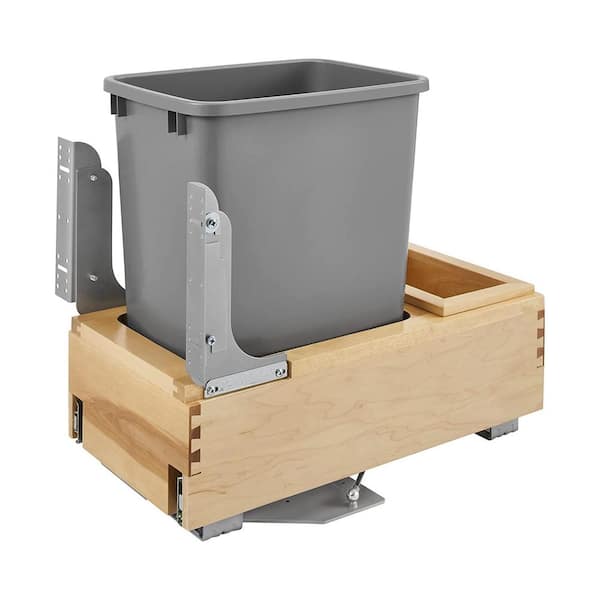 Metallic Silver Pull Out Trash Can 35 Qt w/Soft-Close Soft-Open
