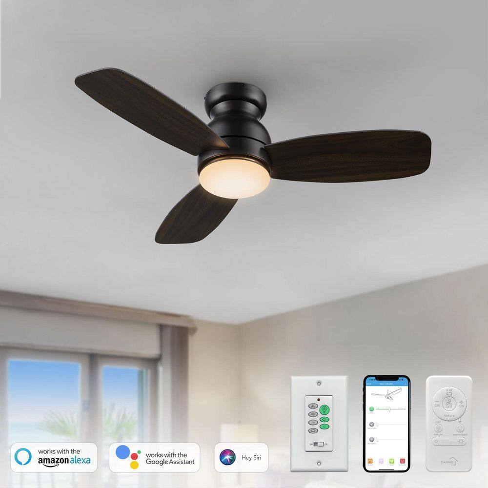 44 in. Indoor/Outdoor Black Flush Mount LED Smart Ceiling Fan with Remote Control and Wall Control, 10-Speed DC Motor price history on PriceWatchPro