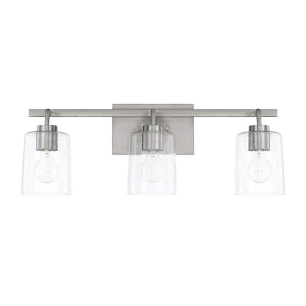 HOMEPLACE LIGHTING 24.5 in. W x 9 in. H x 6 in. E 3-Light Clear Seeded Glass Vanity Light in Brushed Nickel