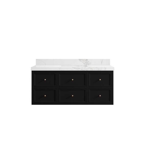 Willow Collections Roswell 48 in. Single Sink Freestanding Black Bath Vanity with Calacatta Nuvo Qt. Top Unassembled