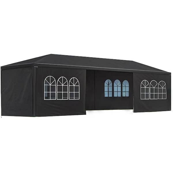 10 ft. x 30 ft. Black PE Wedding Party Canopy Tent, Waterproof Outdoor Gazebo Event Tent with 8 Removable Sidewalls