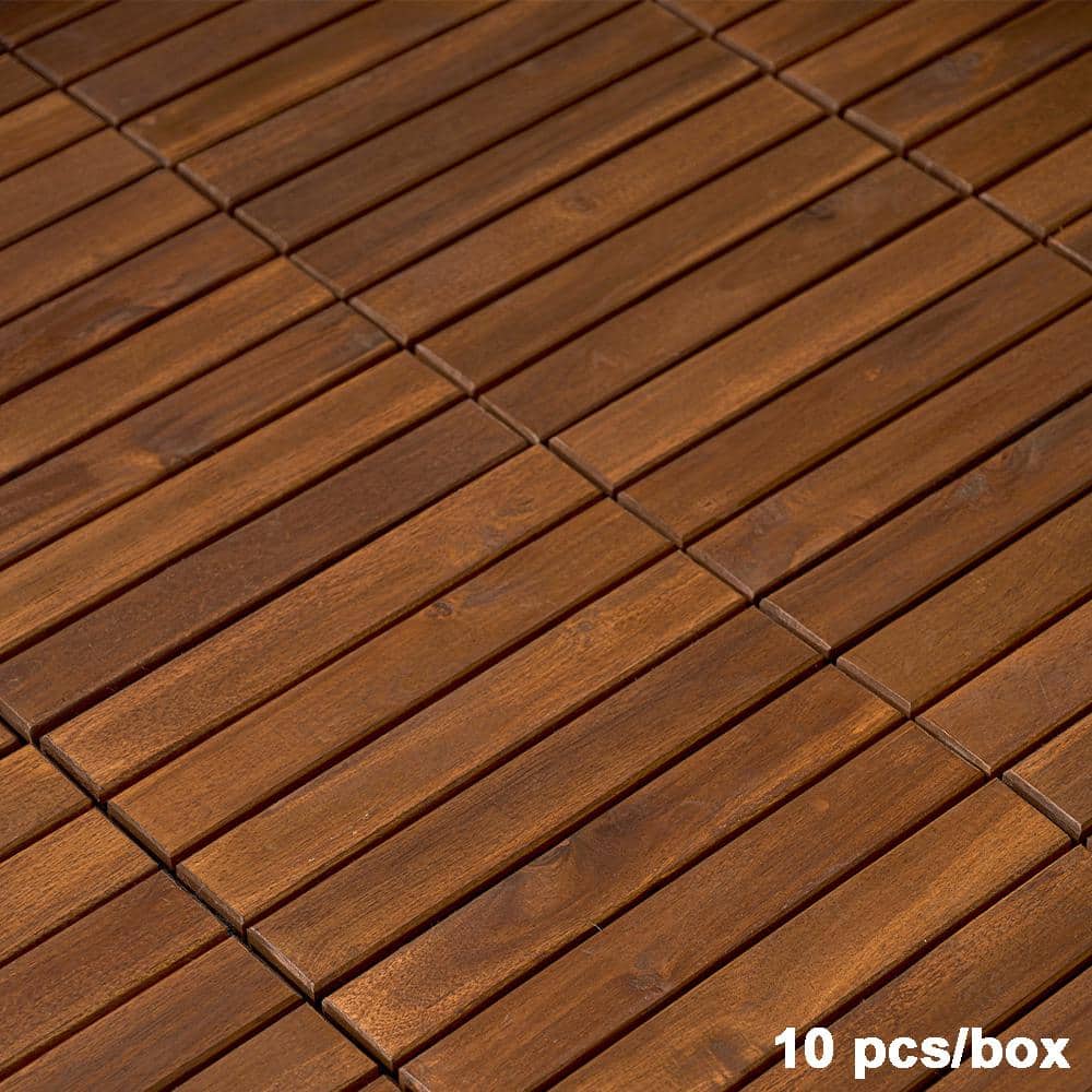 1 ft. x 1 ft. Square Interlocking Acacia Wood Quick Patio Deck Tile Outdoor