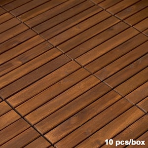 1 ft. x 1 ft. Square Interlocking Acacia Wood Quick Patio Deck Tile Outdoor Striped Pattern Flooring Tile (10 Per Box)