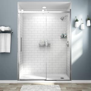 Passage 32 in. W x 72 in. H Four piece Glue Up Acrylic Alcove Shower Wall Set in White Subway Tile