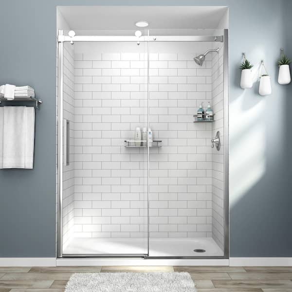 American Standard Passage 32 in. W x 72 in. H Four piece Glue Up Acrylic Alcove Shower Wall Set in White Subway Tile