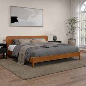 Florence Light Toffee Natural Bronze Solid Wood Frame King Low Profile Platform Bed