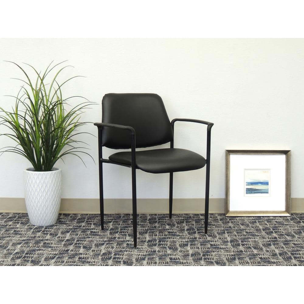 Black Caressoft Vinyl Stackable Chair with Fixed Arms