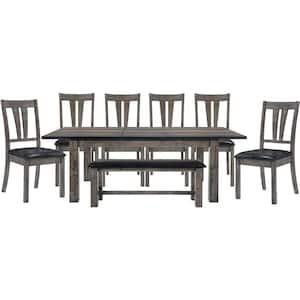 Drexel 8-Piece Weathered Gray Dining Set: Table, 6-Upholstered Chairs and Bench