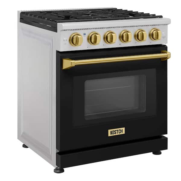 30 in. 5 Burners Freestanding Natural Gas Range with 4.55 cu. ft. Convection Oven in Black with Bronze Handle