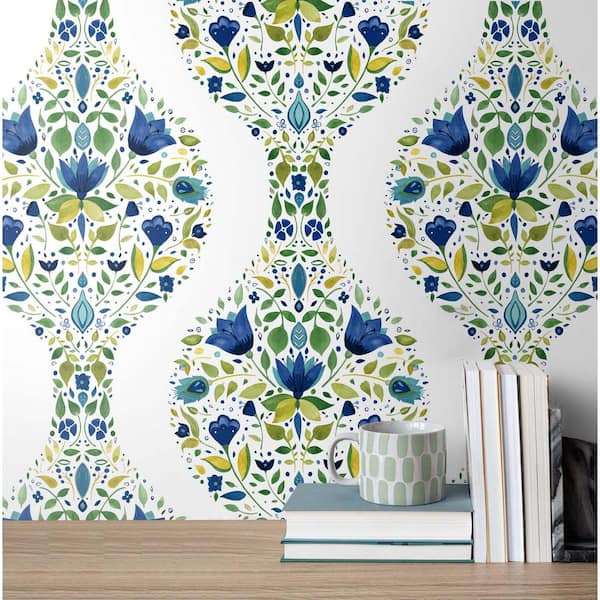 NextWall Cobalt and Spring Green Floral Ogee Vinyl Peel and Stick Wallpaper  Roll ( sq. ft.) NW45004 - The Home Depot