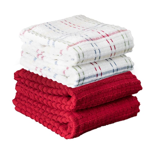 Royale Paprika Red 4-Pack Solid and Coordinate Kitchen Towel Set