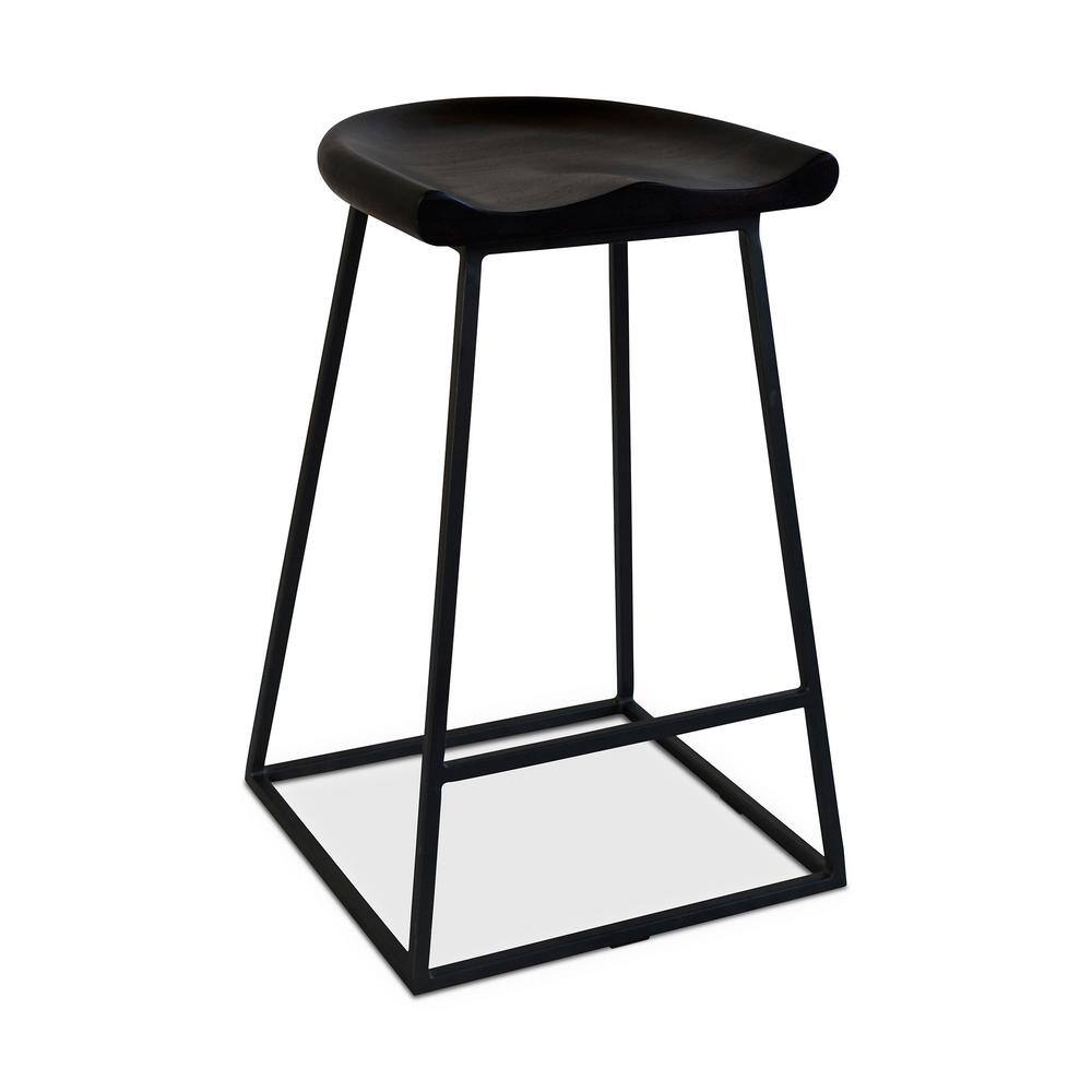 Jackman 25.5" Brown Acacia Wood and Steel Modern Counter Stool