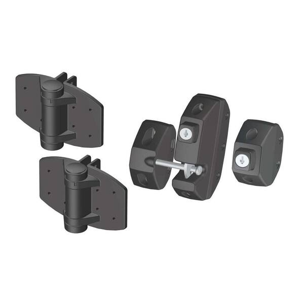 Clark Black Gate Hardware Kit with Spring Loaded Hinges and 2-Way Locking Latch for Vinyl and Wood Gates