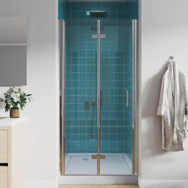 36 to 37-1/4 in. W x 72 in. H Bi-Fold Frameless Shower Doors in Chrome with Clear Glass