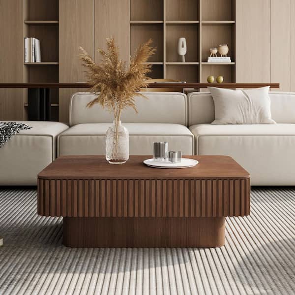 Lucan 38.6 in. Modern Walnut Rectangle Fluted Wood Lift-top Coffee Table with Storage