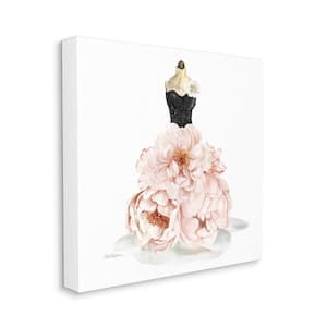 "Pink Peonies Floral Dress Corset Mannequin" by Carol Robinson Unframed Abstract Canvas Wall Art Print 24 in. x 24 in.