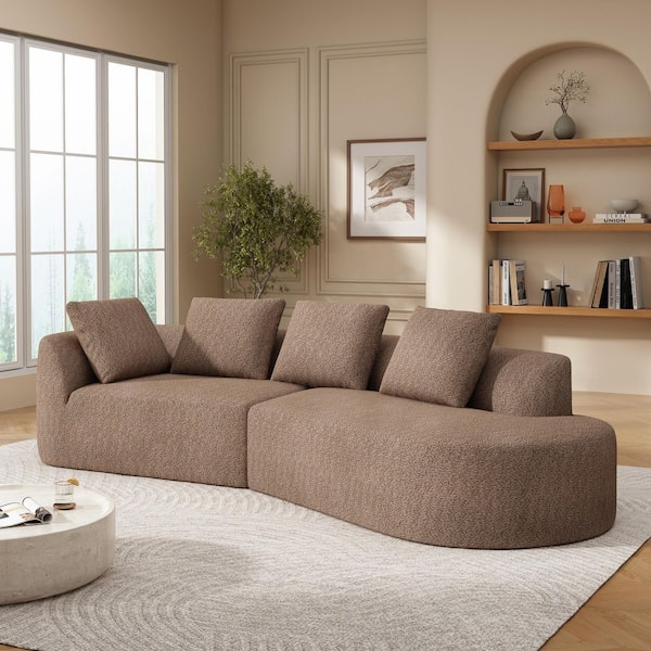 Salta Modern 116 in. 2-Piece Polyester Upholstered Curved Sectional Sofa in Camel with Compressed Sponge, Pillows