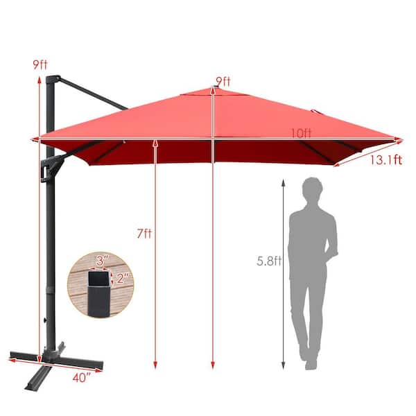 Angeles Home 10 Ft X 13 Steel Rectangular Cantilever Patio Umbrella With 360 Degree Rotation Function In Orange 8ck7 10np192or - 13 Foot Square Patio Umbrella