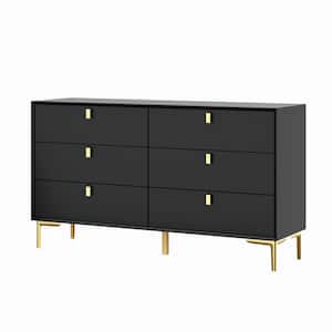Black Wooden 6-Drawers, 55.1 in. W x 15.7 in. D x 31.1 in. H, Dresser, Chest of Drawers, Vanity, without Mirror