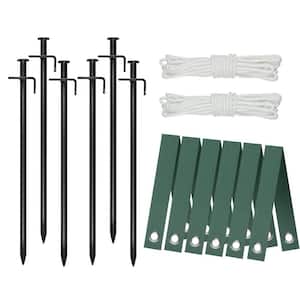 11.8 in. Tree Support Kit Green Steel Tree Stake Plant Support Anchoring Kit with Straps and Rope 6-Pack