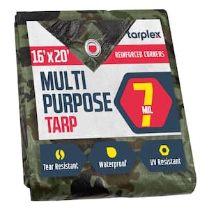 Tarplex 16 ft. x 20 ft. Camo All Purpose Tarp 7 Mil Poly, Waterproof UV Resistant for Patio Pool Cover Roof Tent
