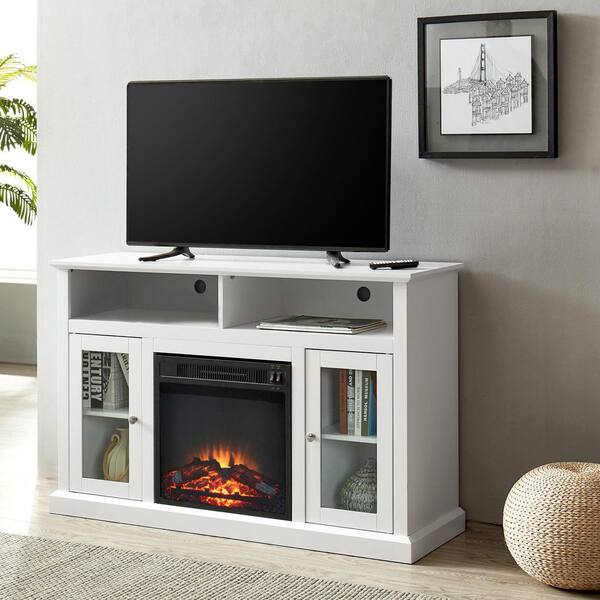 UNBEARABLE 47.5 in. White Wood TV Stand with Open Storage Shelves Fits TV's  up to 55 in. with Cable Management STVStand2022-7 - The Home Depot