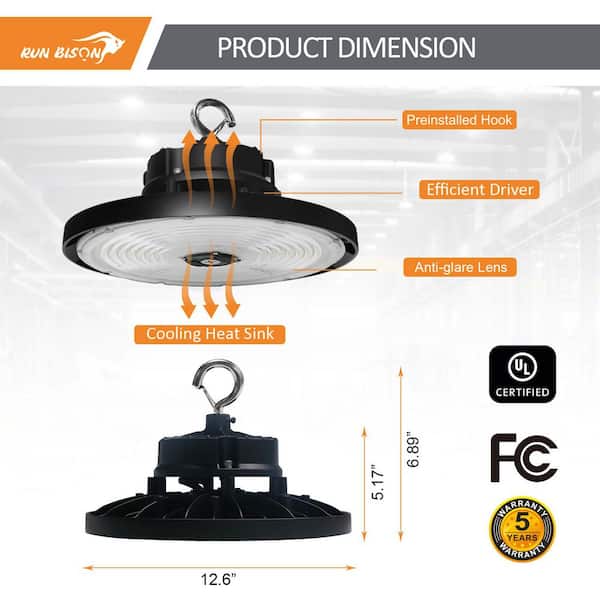 RUN BISON 12.6 in. Integrated UFO LED High Bay Light Fixture