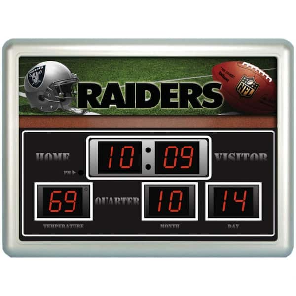 Team Sports America Oakland Raiders 14 in. x 19 in. Scoreboard Clock with Temperature
