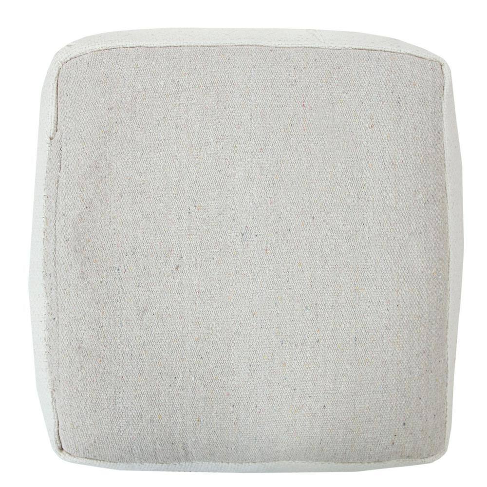 Ivory and Brown Shag Fringe Textured Square Pouf, 18" x 14"
