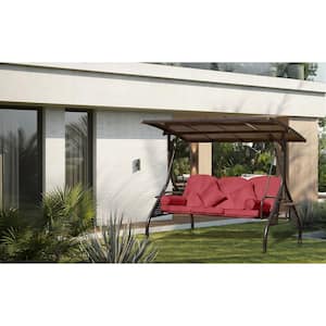 80.5 in. 3-Person Metal Patio Swing with Red Cushions and Adjustable Canopy