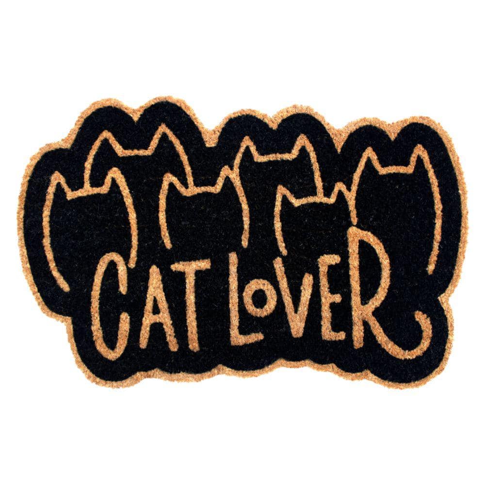 Welcome Cat Lover Black 18 in. x 30 in. Coir Non-Slip Outdoor Door Mat