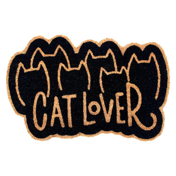 Unbranded Welcome Cat Lover Black 18 in. x 30 in. Coir Non-Slip Outdoor Door Mat