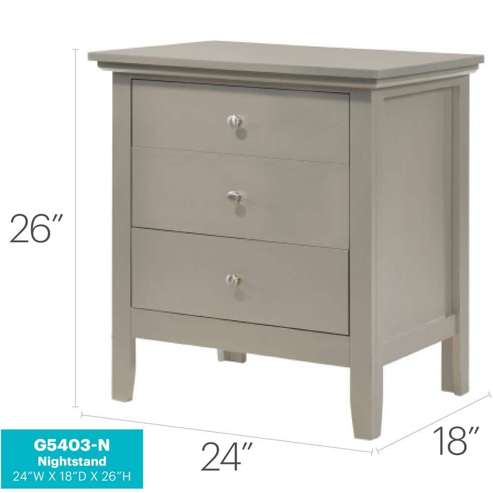 Hammond Silver Champagne 26" Wood 3-Drawer Nightstand
