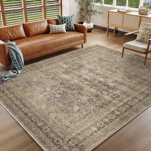 Hampton Brown 8 ft. x 10 ft. Distressed Vintage Floral Area Rug