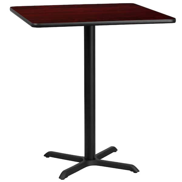 Flash Furniture 36 in. Square Black and Mahogany Laminate Table Top with 30 in. x 30 in. Bar Height Table Base