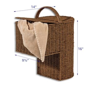 15.25 in. Paper Rope Wicker Storage Stair Basket with Handle