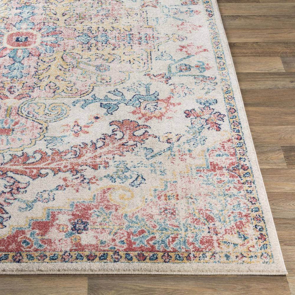 Blush and Yellow Rectangular Synthetic Medium Pile Area Rug
